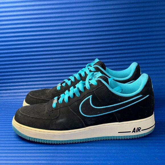 Size 11- Men’s Nike Air Force 1 Low Black Turquoise Casual Sneakers 488298-011 - Picture 2 of 8
